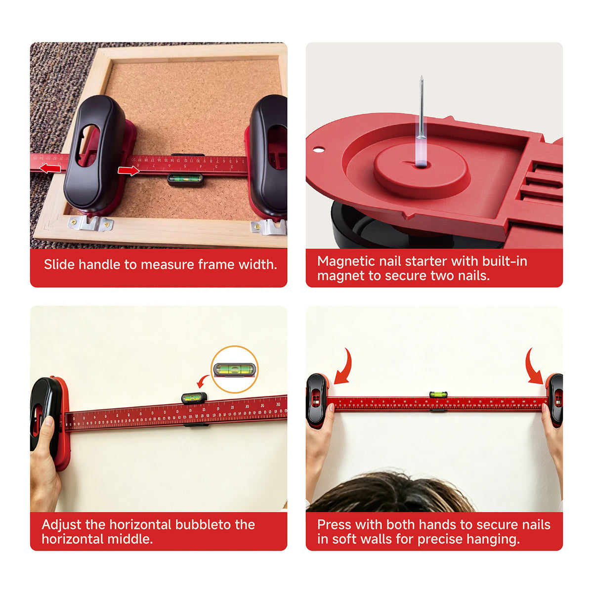 Quick Level Picture Hanger - Easy Wall Mounting Tool for Framed Artwork and Photos - Ideal for Home Decoration and DIY Projects
