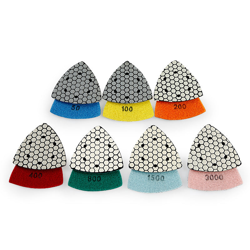 7PCS 3.5"(90MM) Triangle Diamond Dry Polishing Pads - Sanding/Polishing Discs for Granite, Marble, Stone, Concrete - Oscillator Tools for Masonry & DIY Projects
