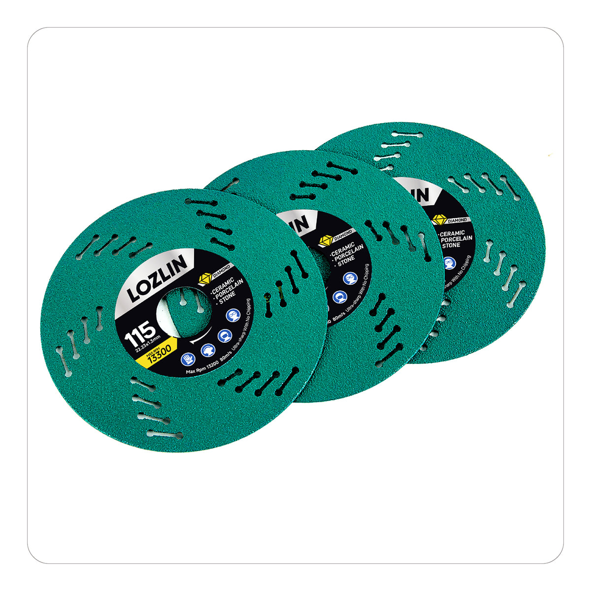 LOZLIN 3Pcs 115mm Ultra-Thin Mesh Turbine Diamond Saw Blade, Debris-Free Cuts for Tile, Ceramic and Marble