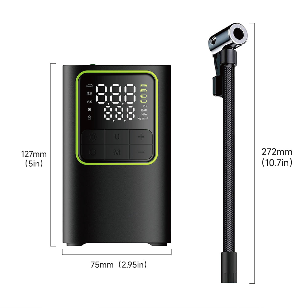 Portable Rapid-Inflation Tire Inflator Rechargeable air pump with digital display, suitable for quickly inflating car, motorcycle, and bicycle tires