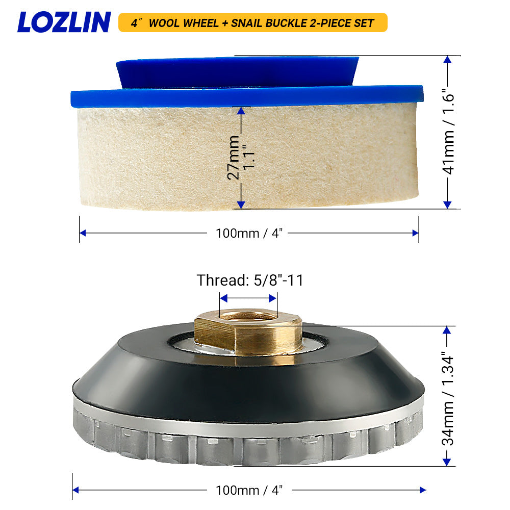 Thickened wool polishing wheel with aluminium alloy screw joints, suitable for stone,wood,glass,ceramics, metal, car polishing, up to a mirror effect