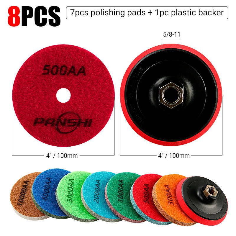 8PCS/Set Diamond Sponge Polishing Pads Set - Wet Buffing Discs for Granite, Marble & Artificial Stone - Complete 8-Step Surface Restoration & Cleaning Kit