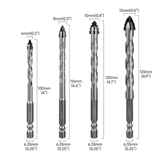 Masonry Drill Bit Set,4 Count SawtoothEccentric Drill Bit Set,Industrial Strength Carbide DrillBit Tip,Suitable for allTiles,Ceramics,Glass,Marble,Concrete,Stainless Steel.
