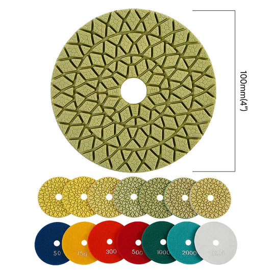 8PCS/set 4" Wet Diamond Polishing Pads Kit - #50-#3000 Grit for Concrete/Granite/Marble, Angle Grinder Backing Pad Set for Stone & Engineered Surfaces