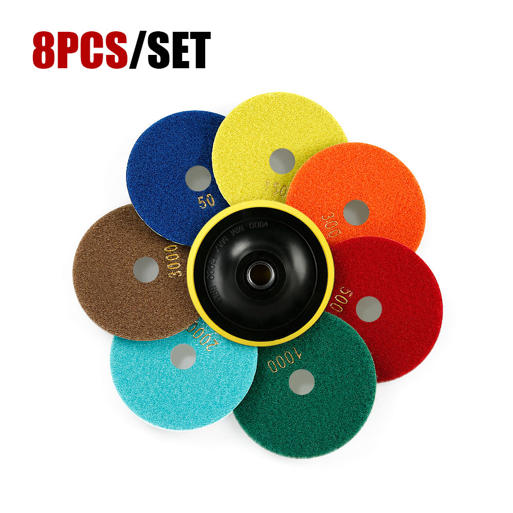 8PCS/set 4Inch Wet Diamond Pads - 50# to 3000# Grit for Granite/Concrete/Marble, Polishing Wet Grinding Kit