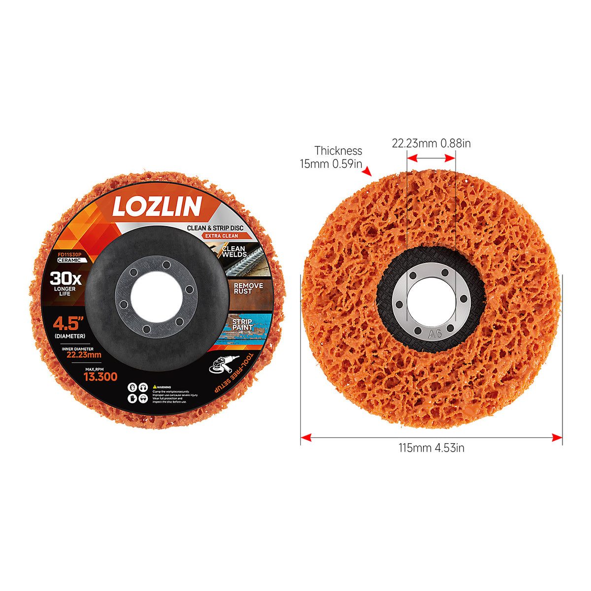 LOZLIN 3-Pack 4.5" Angle Grinder Stripping Discs, Remove Rust, Paint, Oxidation & Coatings on Metal