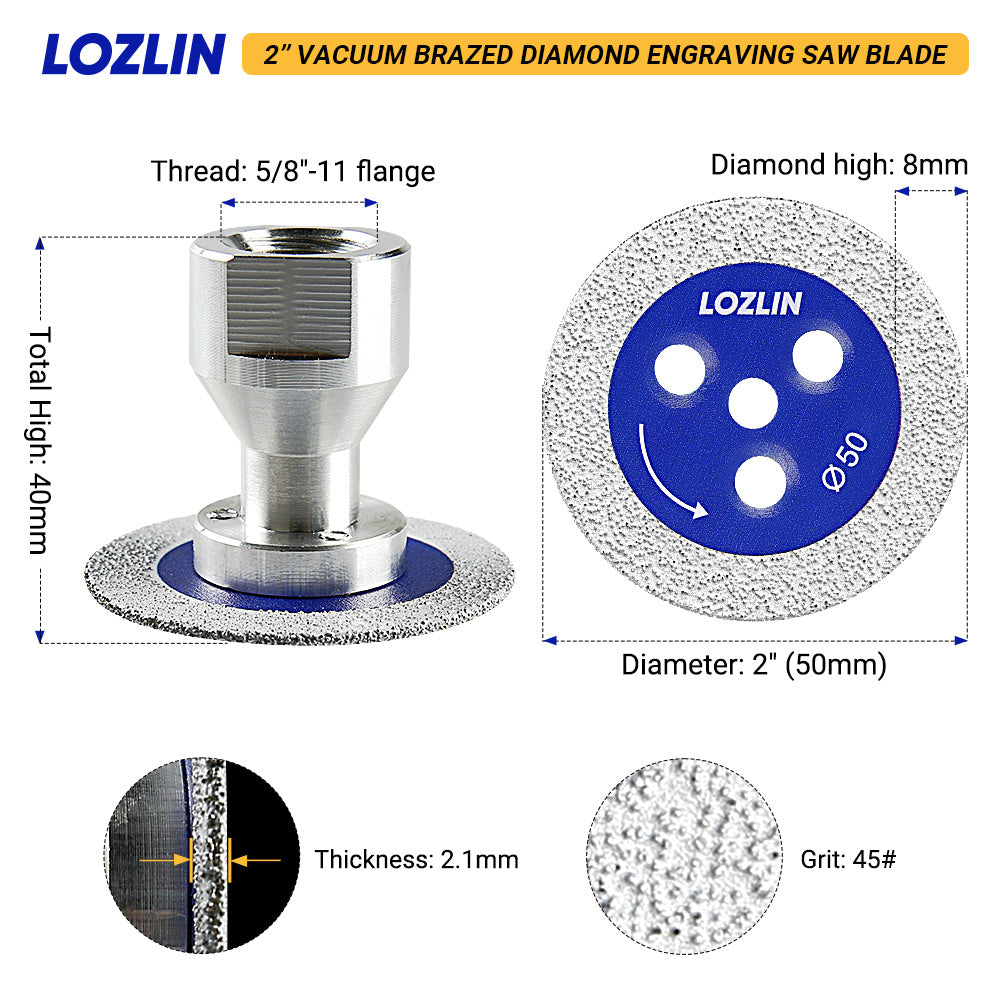 3PCS 2"(50mm) Diamond Saw Blade w/ Flange - Multi-Material Cutting/Engraving Disc for Tile, Marble, Concrete, Ceramic & Metal/PVC - Angle Grinder Tool 5/8-11 M14 M10