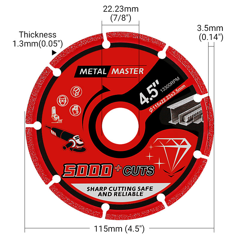 4.5" (115mm) Diamond Cutting Blades - 5000+ Cuts for Metal (Stainless Steel, Aluminum) - Angle Grinder Saw Blades, No Overheating & Long-Lasting