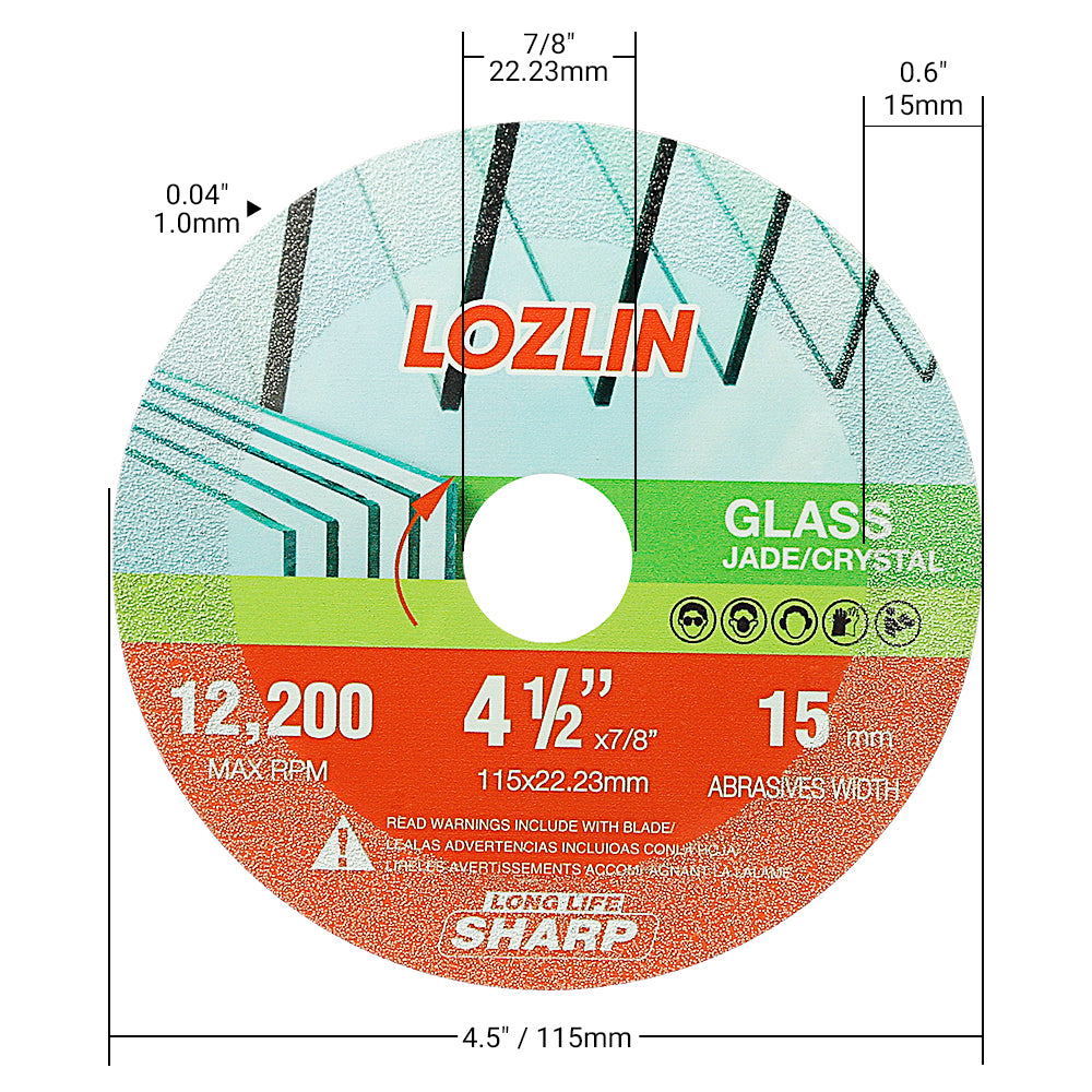 3PC/6PCS 115mm (4.5") Diamond Cutting Wheel - Ultra-Thin Glass/Tile/Stone Blade for Bottle, Rock, Angle Grinder Tool w/22.23mm Arbor