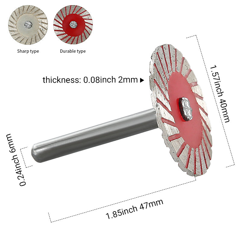 5PCS 1.5" (40mm) Diamond Stone Carving Blades - Serrated Edge for Engraving/Cutting Marble, Granite & Tile - Rotary Tool Saw Blades with Handle