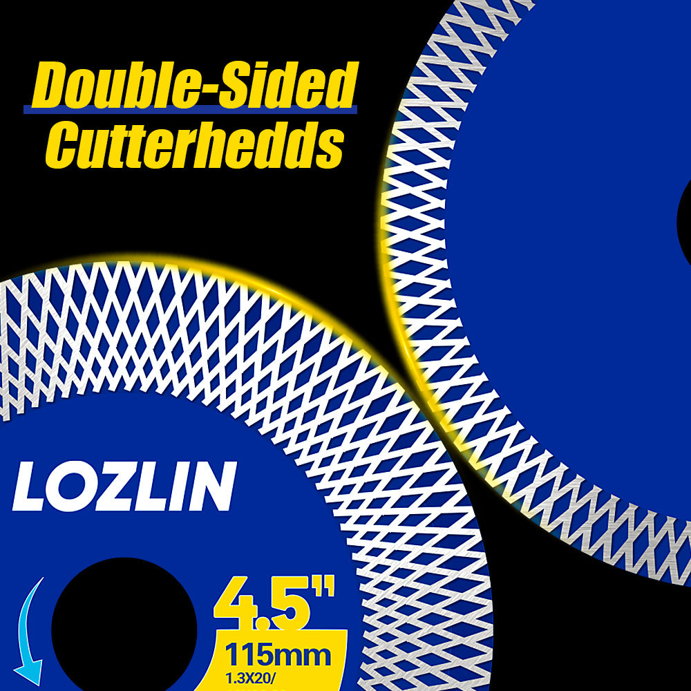 LOZLIN 115mm (4.5") Mesh Turbo Diamond Cutting Blades - Dry Ultra Thin for Rock Slabs, Ceramic & Marble - Angle Grinder Blades for Cutting, Grinding & Sanding