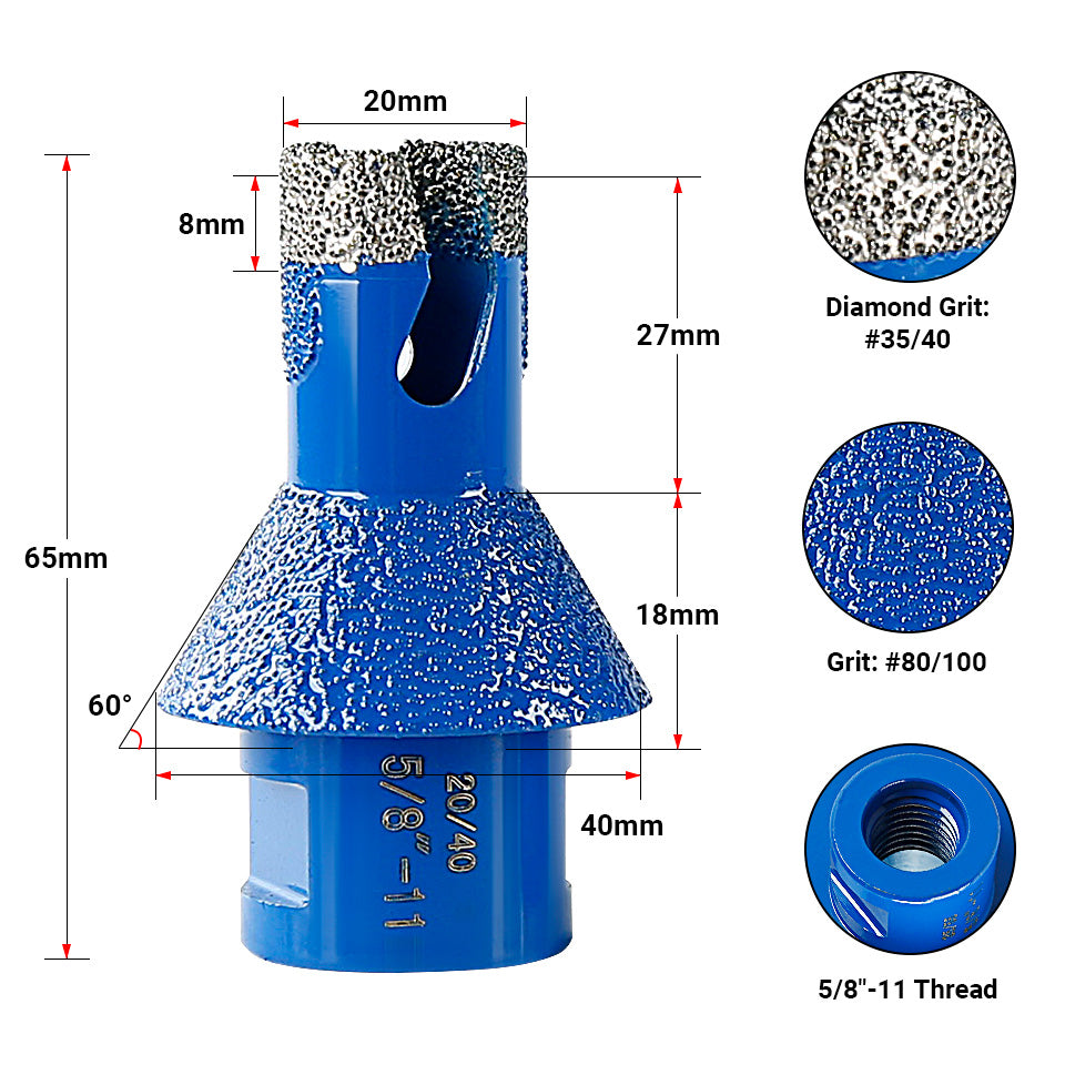Diamond Beveled Drill Bit - Countertop Sink Hole Reamer for Tile & Marble - Angle Grinder Installation Tool with Beveled Edge