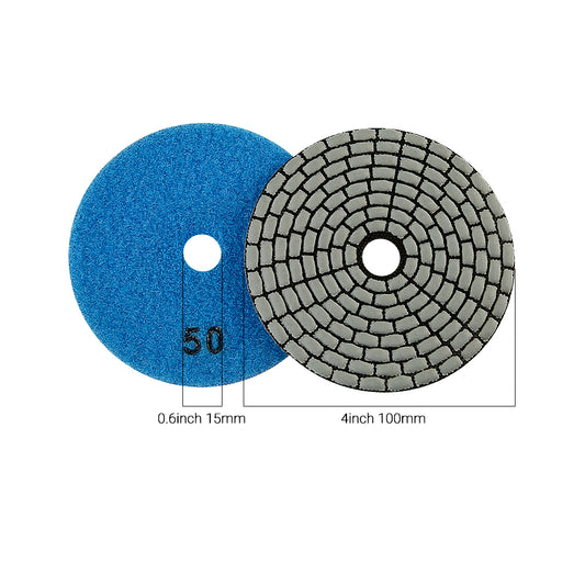 8PCS/set 4Inch Dry Diamond Polishing Pads Set - 50#-3000# Grit for Granite/Marble Stone, Discs for Angle Grinders