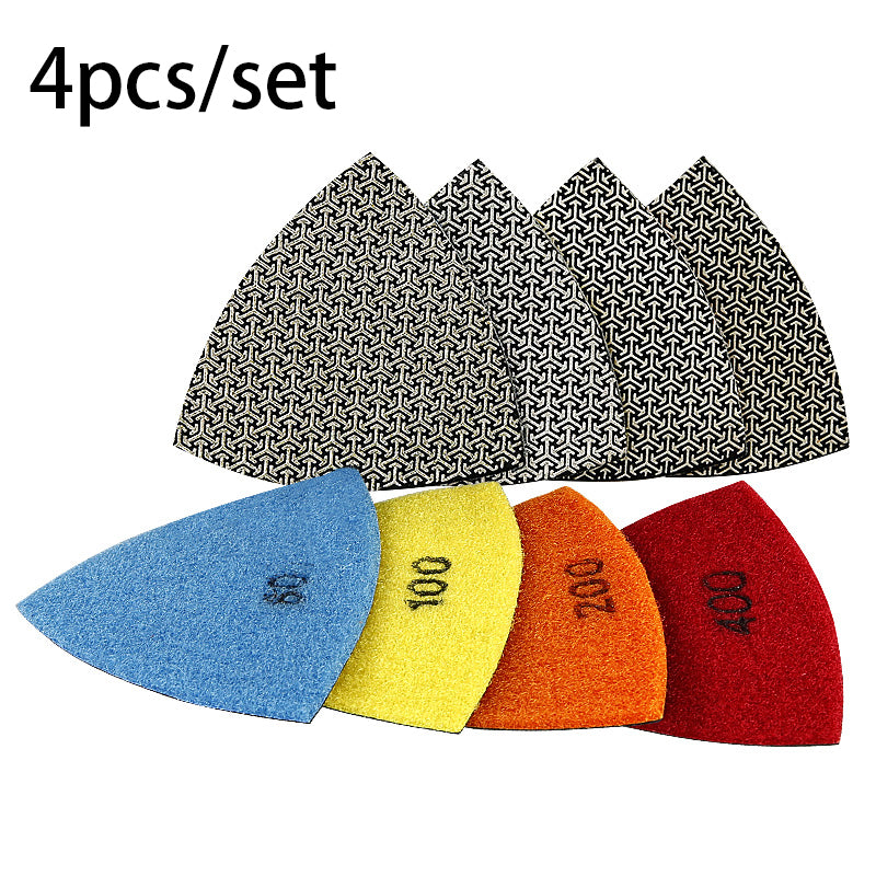 4PCS Electroplated Diamond Triangular Grinding Blades - Multi-Grit 60/100/200/400 for Stone & Wood - Oscillating Tool Sanding, Shaping & Polishing Kit