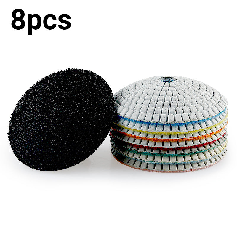 8PCS 4"(100MM) Diamond Convex Polishing Pads - Bowl Arc Design for Marble, Granite & Stone Grinding/Polishing w/ Backer Pad - Angle Grinder Tools for Countertop & Masonry