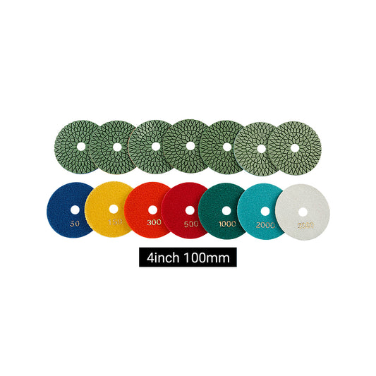 8PCS/set 4Inch Diamond Polishing Pads Set - #50-#3000 Grit Wet/Dry for Granite, Marble, Concrete & Stone, Polishing Wet Grinder