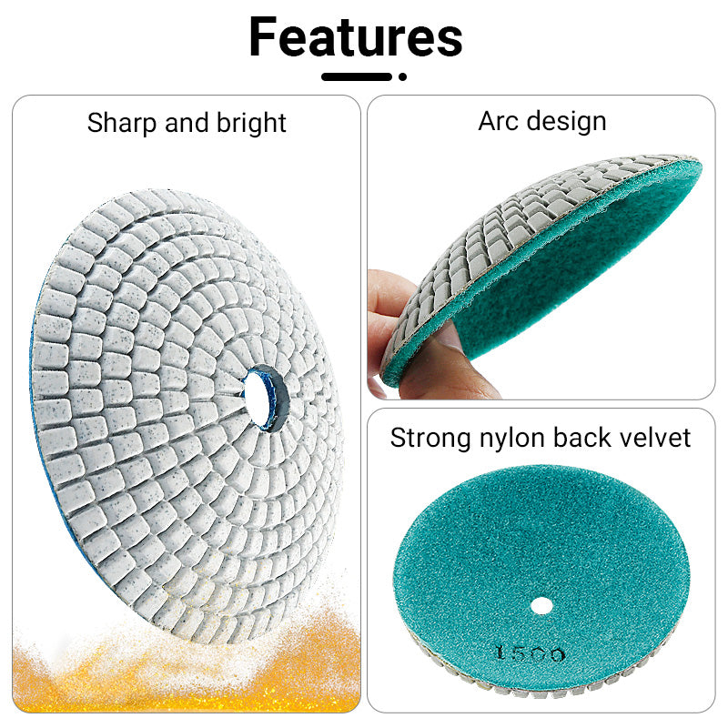 8PCS 4" 100mm Diamond Convex Polishing Pads, Bowl Arc Stone Grinding Polishing Discs with Backer Pad for Marble Granite Countertop
