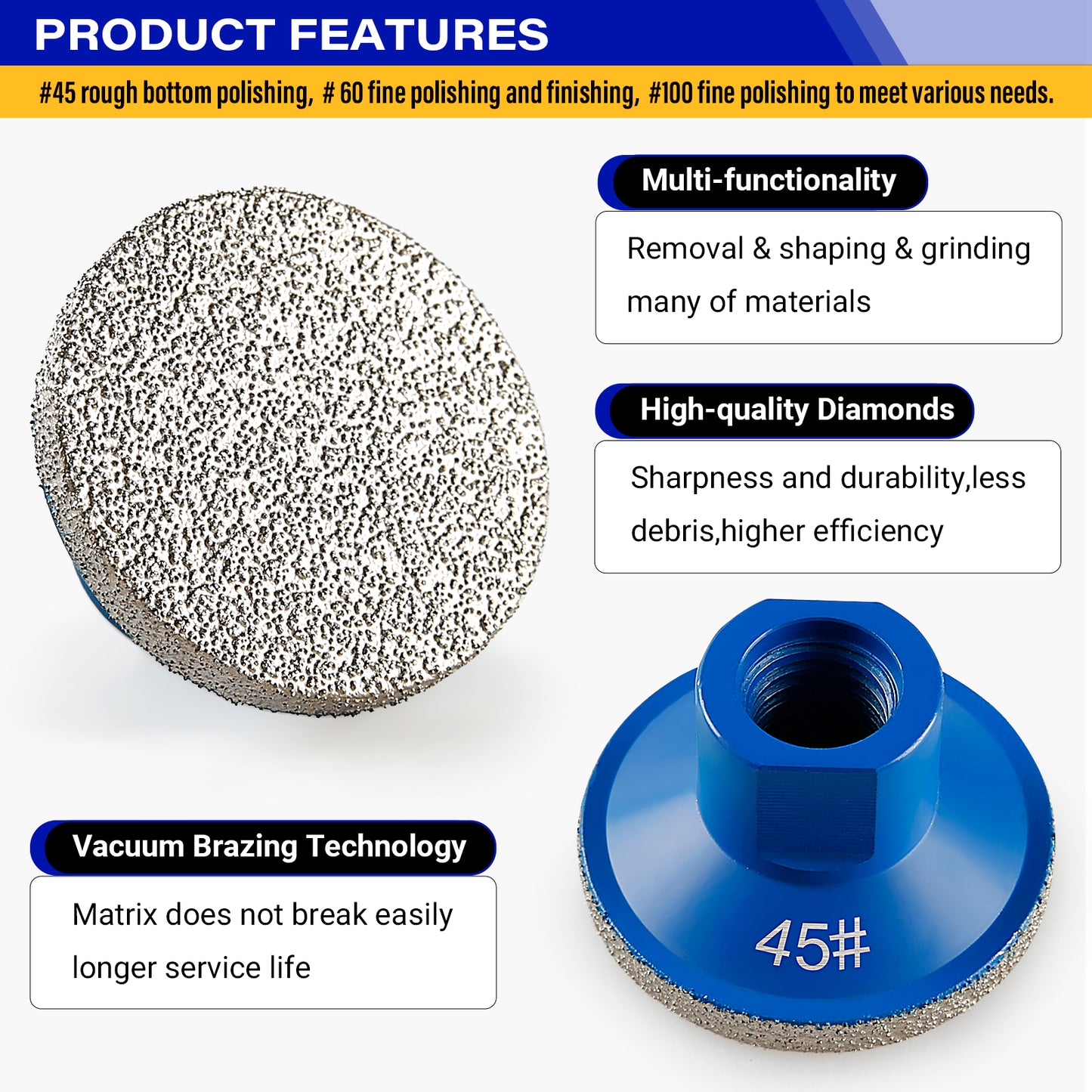 LOZLIN 2" (50mm) Diamond Flat Grinding Disc - Countertop Joint & Edge Grinding for Quartz, Marble, Tile - 5/8-11 M14 M10 Angle Grinder Mounted Stone Tool