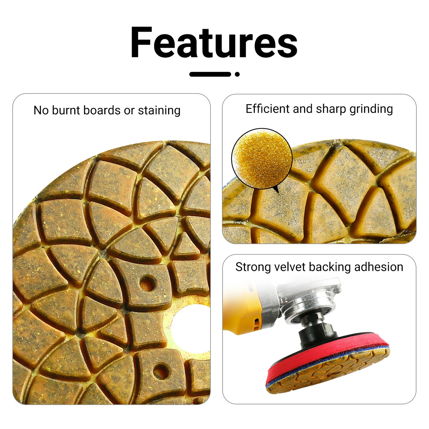 5PCS 100mm (4") Diamond Grinding Discs Set - for Granite, Marble & Concrete - Angle Grinder Grinding Disk for Trimming, Rough Grinding & Surface Leveling