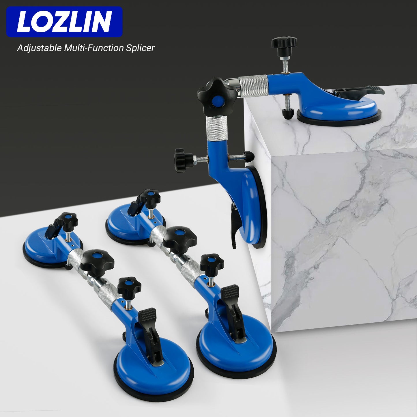 LOZLIN 2PCS Heavy Duty Vacuum Leveling Tool - 396lb Suction Clamp for Stone, Tile & Glass Countertops - Adjustable Seamless Installation Kit with Grip Handles