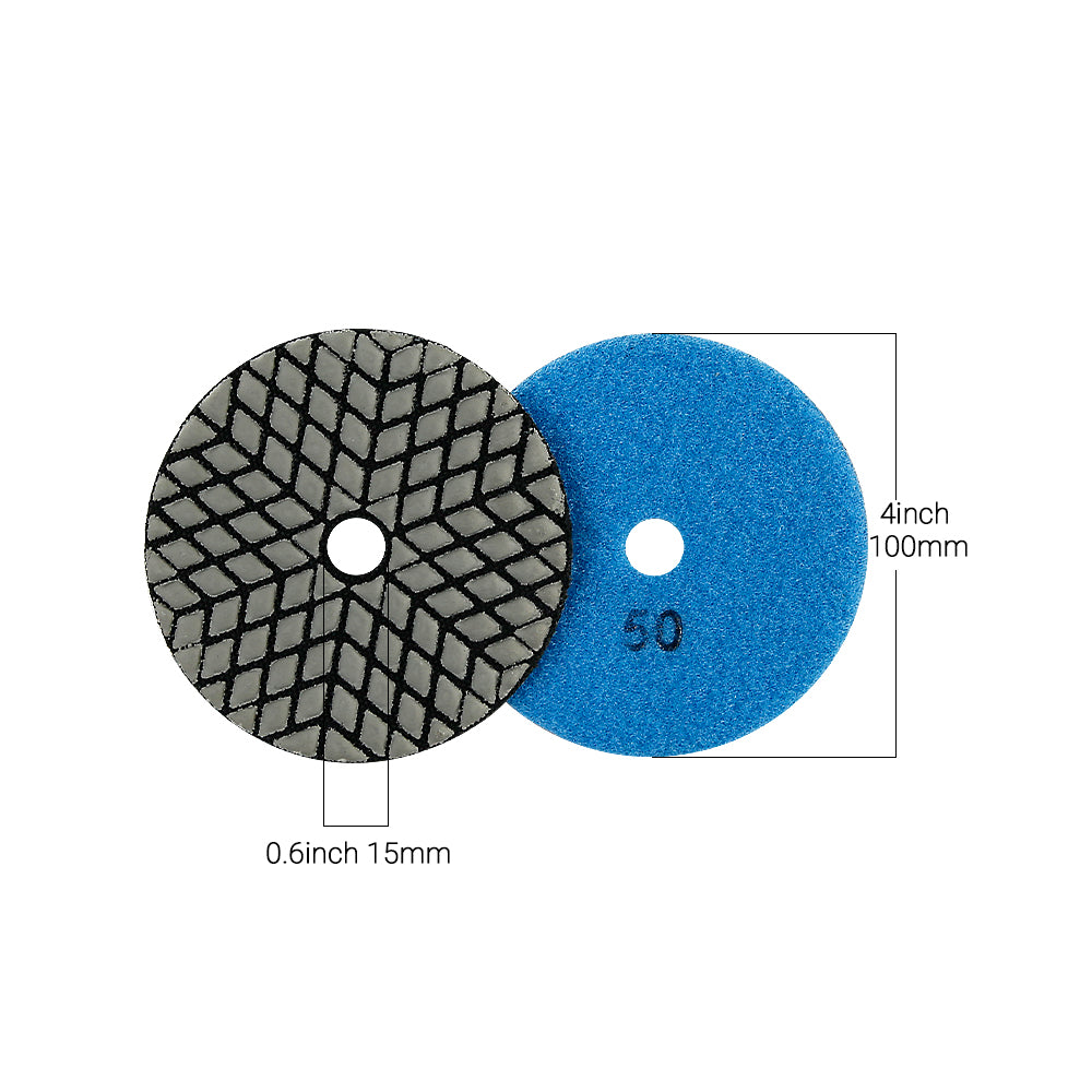 8PCS 4" Dry Diamond Polishing Pads Kit - 50#-3000# Grit for Granite/Marble/Stone, Grinder Polish Discs