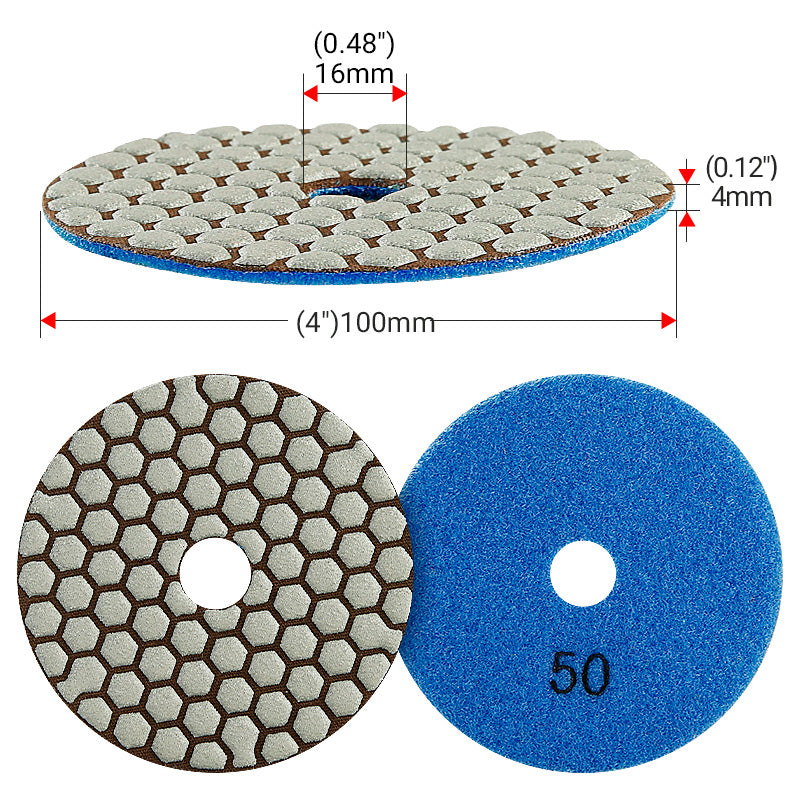 8PCS 4Inch Dry Diamond Polishing Pads - for Marble, Granite & Stone - Angle Grinder Buffing Discs Set, No Water Needed