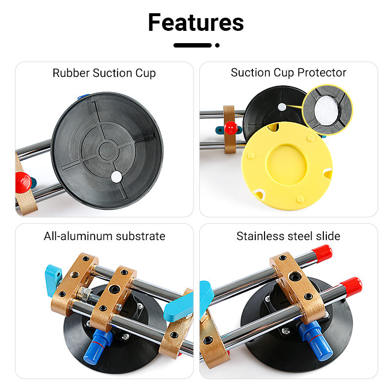 2PCS 6Inch Stone Seam Leveling Suction Cup Tool - Vacuum Suction Clamp for Quartz Slab, Granite, Marble Countertop Installation with Gap Alignment Tool