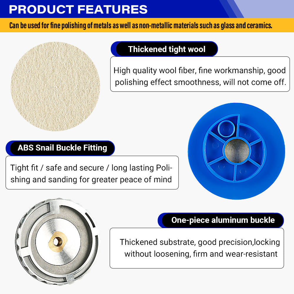 Thickened wool polishing wheel with aluminium alloy screw joints, suitable for stone,wood,glass,ceramics, metal, car polishing, up to a mirror effect