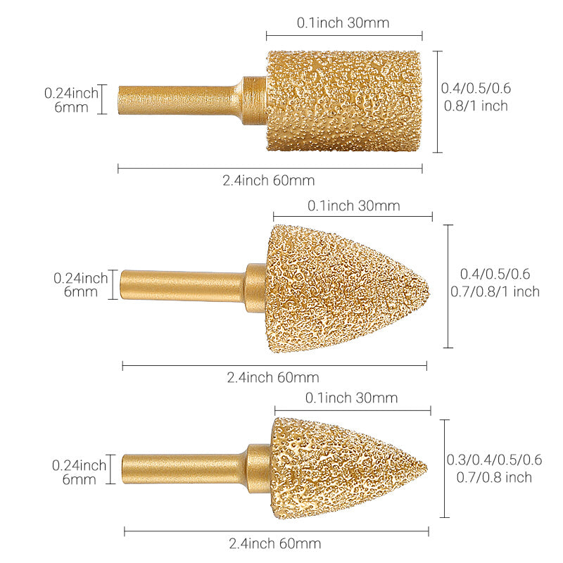 6mm Shank Diamond Grinding Head Set - Rotary Tool Bits for Metal Grinding, Stone Carving & Steel Deburring Engraving Tools