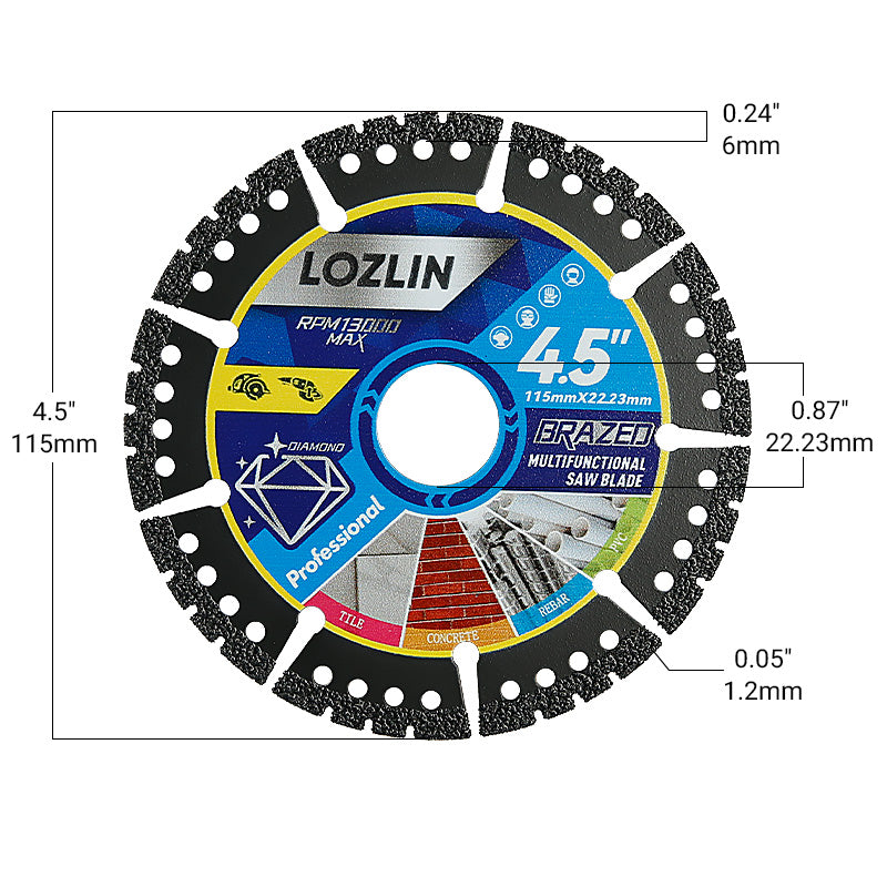 4.5"(115MM) Diamond Multi-purpose Saw Blades for Marble, Quartz, Stone, Tile, Metal, Plastic Angle Grinder Cutting Saw Blades