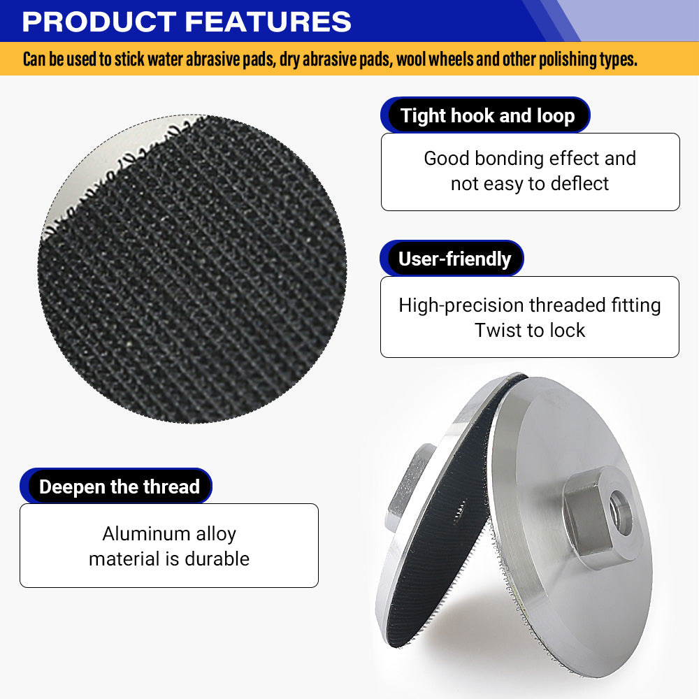 3/4/5 Zoll Aluminium-Polier-Stützteller mit klebriger Scheibe – 5/8-11 M10 M14 M16 Gewinde Winkelschleifer-Zubehör, Nylonverstärktes, langlebiges Design für Oberflächenbearbeitung, Schleifen und Polieren – Universal-Werkzeugadapter