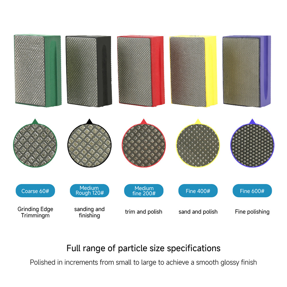 Diamond Hand Polishing Pads 60 Grit with Foam Backing - Wet/Dry Sanding Blocks for Tile, Stone, Marble, Concrete, Ceramics, Granite & Glass