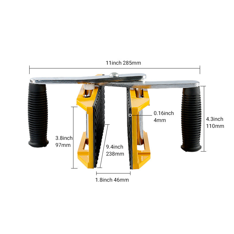2 gelbe Hochleistungs-Plattenklemmen mit Doppelgriff – 771 lbs/350 kg Kapazität für 0–2,36 Zoll (0–6 cm) Granit/Quarz/Marmor/Glas – gummigepolsterte Hebewerkzeuge mit Griff und Anti-Rutsch-Technologie