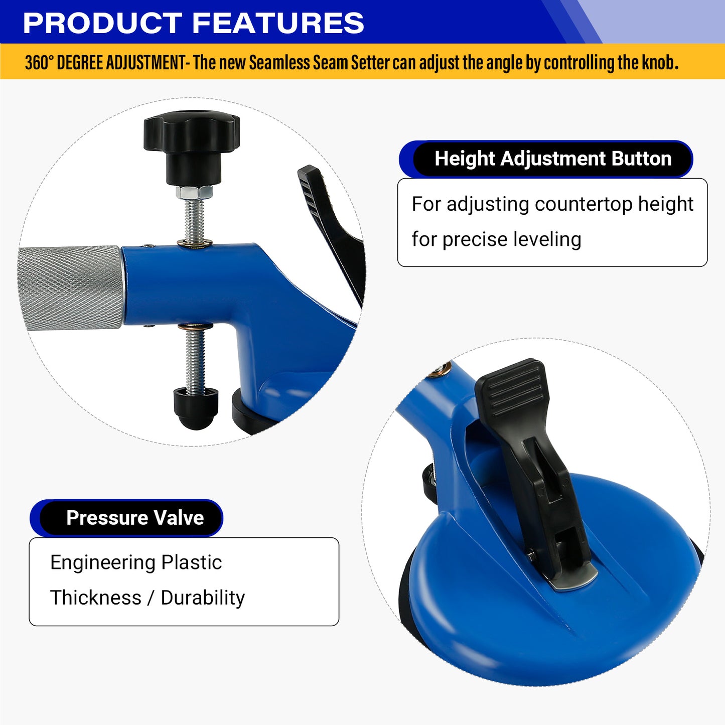 LOZLIN 2PCS Heavy Duty Vacuum Leveling Tool - 396lb Suction Clamp for Stone, Tile & Glass Countertops - Adjustable Seamless Installation Kit with Grip Handles