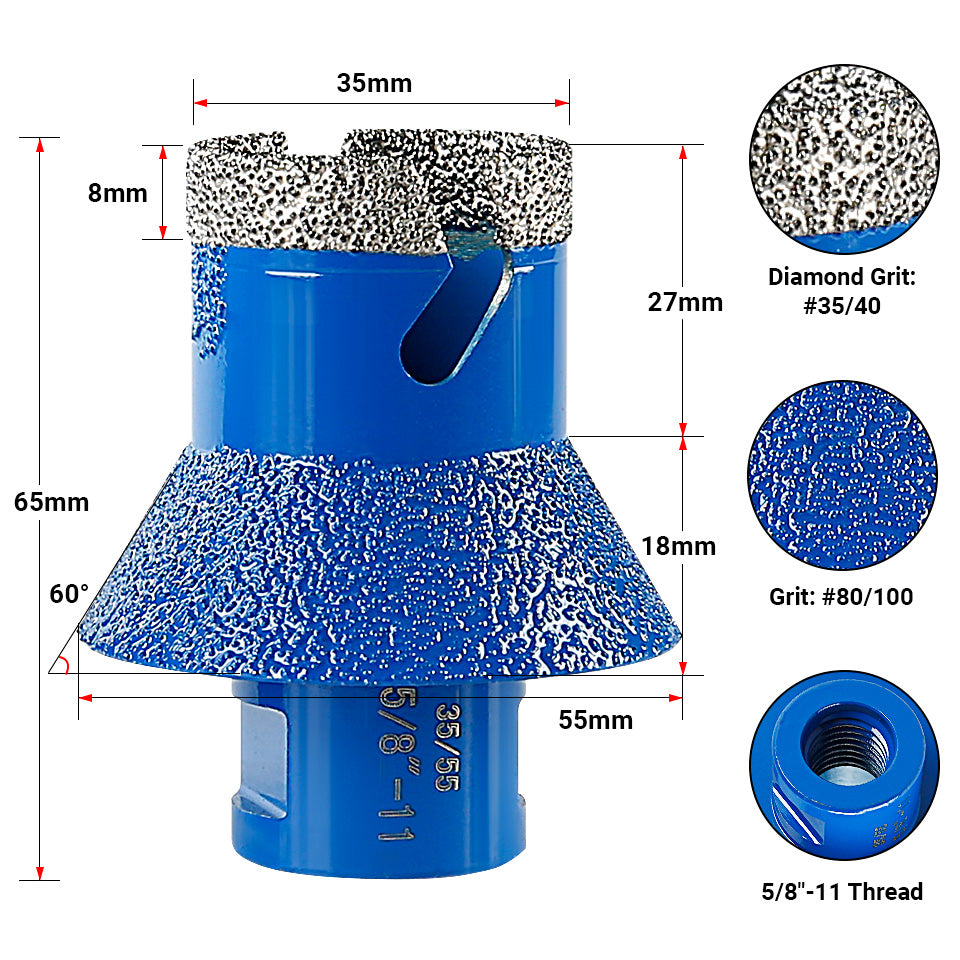 Diamond Beveled Drill Bit - Countertop Sink Hole Reamer for Tile & Marble - Angle Grinder Installation Tool with Beveled Edge