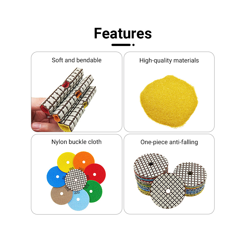 8PCS/set 4" Dry Diamond Polishing Pads Kit - 50#-3000# Grit for Granite/Marble Stone, Grinder Polishi Discs