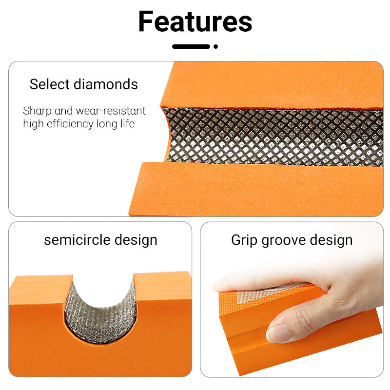 4PCS Concave Electroplated Diamond Hand Polishing Pads - for Marble, Tile, Glass & Ceramic - Foam Backed Comfort Grip Buffing Pads