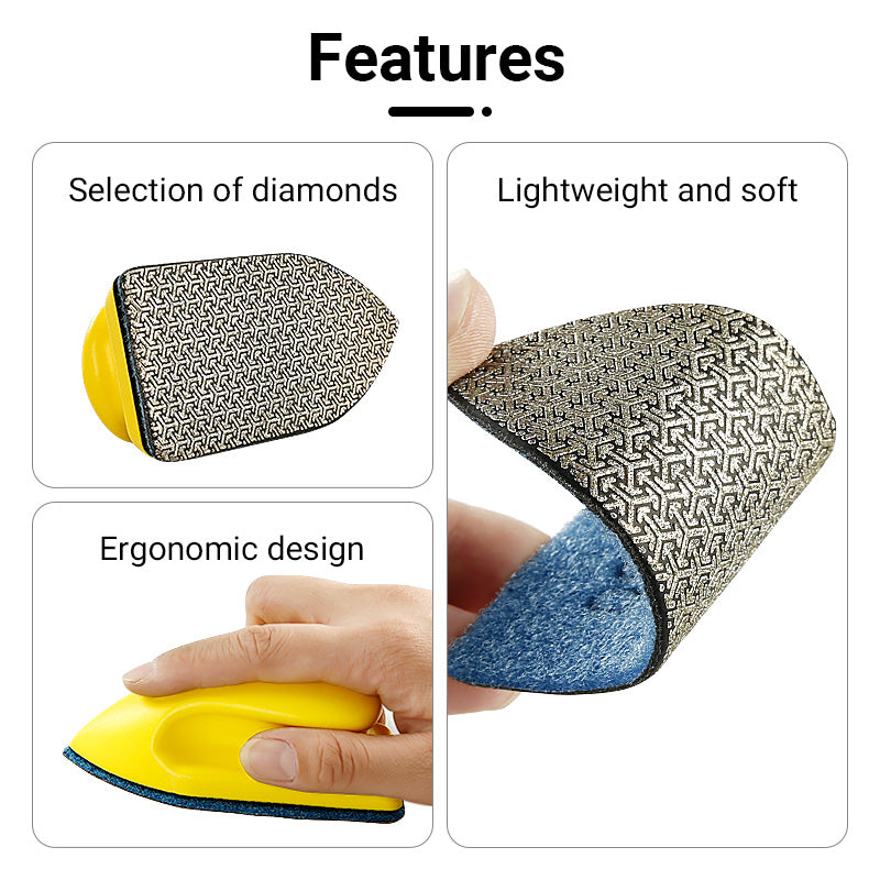 5-teiliges Diamant-Handpolierpad-Set – Werkzeug zum Kantentrimmen, Entgraten und Ausbessern von Absplitterungen für Fliesen, Platten, Glas – Manuelles Schleif- und Polierset mit Schleifscheiben