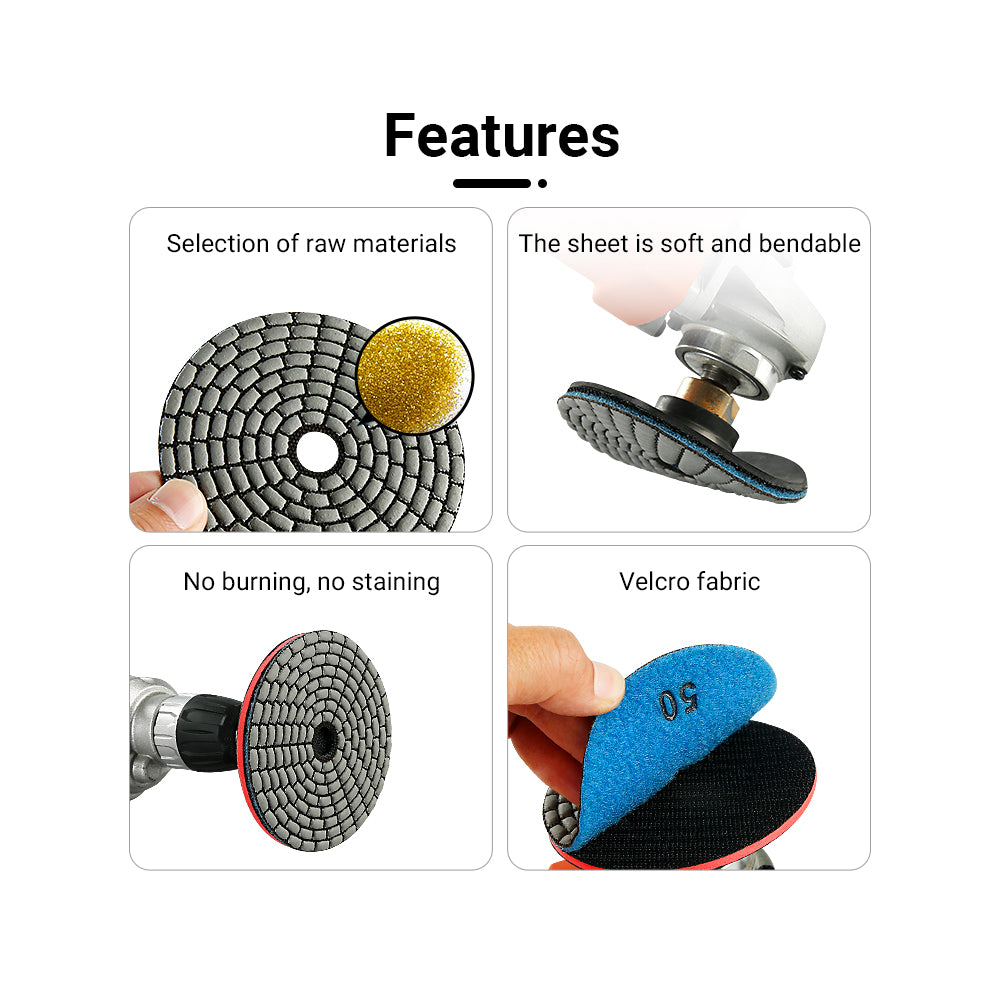 8PCS/set 4Inch Dry Diamond Polishing Pads Set - 50#-3000# Grit for Granite/Marble Stone, Discs for Angle Grinders