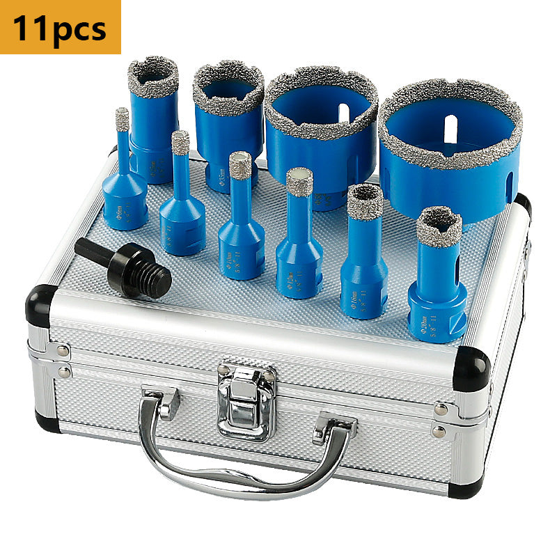 11PCS Dry Diamond Drill Bit Set (6mm-68mm) - No Water Needed for Porcelain Tile/Granite/Glass - Includes Storage Case & Angle Grinder Adapter