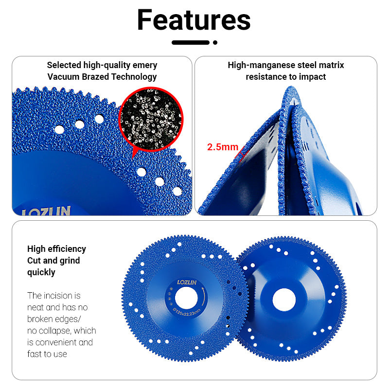 2PCS 5" (125mm) Diamond Grinding Wheels - Brazed Cup Blades for Quartz, Marble & Tile Edges - Dry Cutting & Chamfering Discs for Angle Grinders