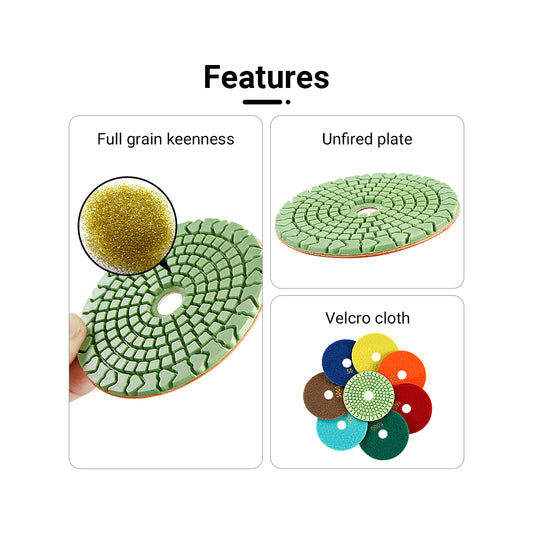 8PCS/set 4Inch Wet Diamond Pads - 50# to 3000# Grit for Granite/Concrete/Marble, Polishing Wet Grinding Kit