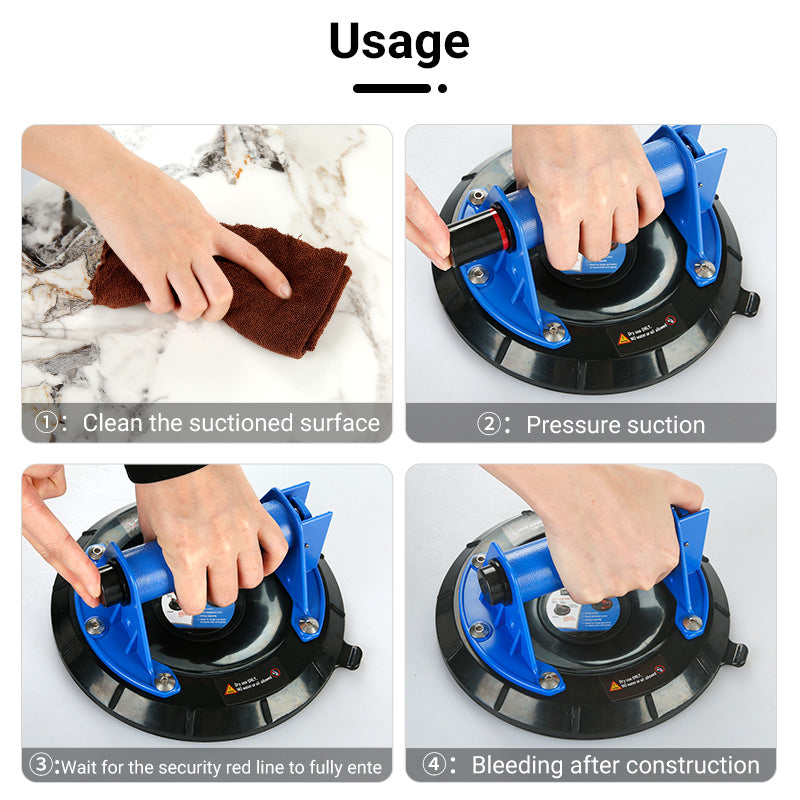 8Inch Double-Thickness Heavy Duty Vacuum Suction Cups - 510lbs/230kg Lift Capacity for Glass, Granite, Quartz & Tile - Lifter with Anti-Slip Grip