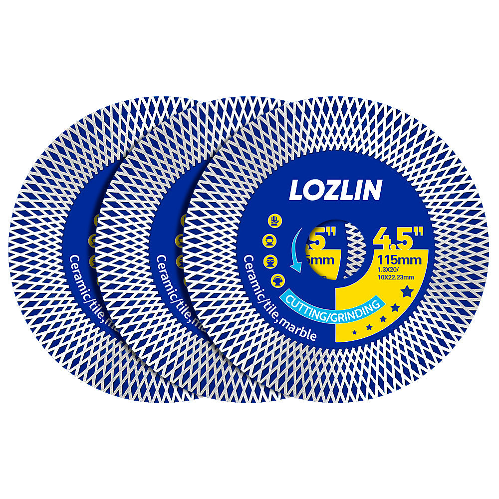 LOZLIN 115mm (4.5") Mesh Turbo Diamond Cutting Blades - Dry Ultra Thin for Rock Slabs, Ceramic & Marble - Angle Grinder Blades for Cutting, Grinding & Sanding