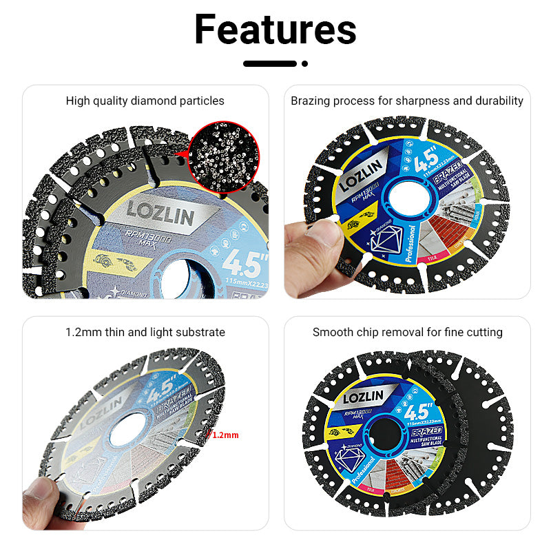 4.5"(115MM) Diamond Multi-purpose Saw Blades for Marble, Quartz, Stone, Tile, Metal, Plastic Angle Grinder Cutting Saw Blades