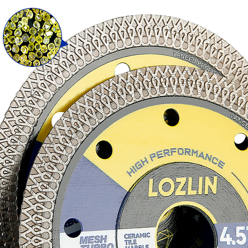 LOZLIN 4,5 Zoll (115 mm) Mesh-Turbo-Diamant-Trennscheibe – Trocken-/Nassschleif- und Trennrad für Fliesen, Keramik, Marmor – Winkelschleifer und Rotationswerkzeug für Mauerwerk/Heimwerken