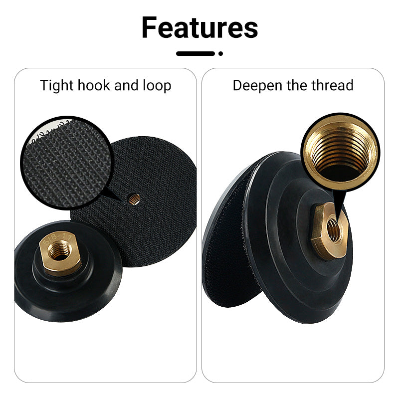 3-4-5" (100-125mm) Rubber Grinding Disc - 5/8-11 M10 M14 M16 Thread Angle Grinder Pad for Dry/Wet Sanding & Polishing - Hook & Loop Backing for Sandpaper & Abrasives