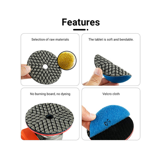 8PCS 4" Dry Diamond Polishing Pads Kit - 50#-3000# Grit for Granite/Marble/Stone, Grinder Polish Discs