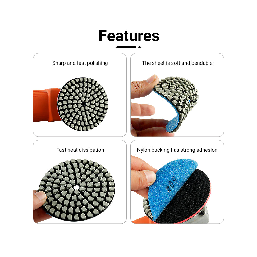 8PCS/set 4Inch Dry Diamond Pads - 50#-3000# Grit Marble/Quartz Stone Angle Grinder Polishing Disc
