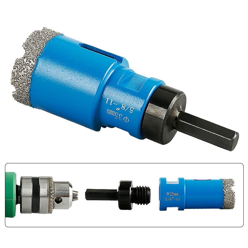11PCS Dry Diamond Drill Bit Set (6mm-68mm) - No Water Needed for Porcelain Tile/Granite/Glass - Includes Storage Case & Angle Grinder Adapter